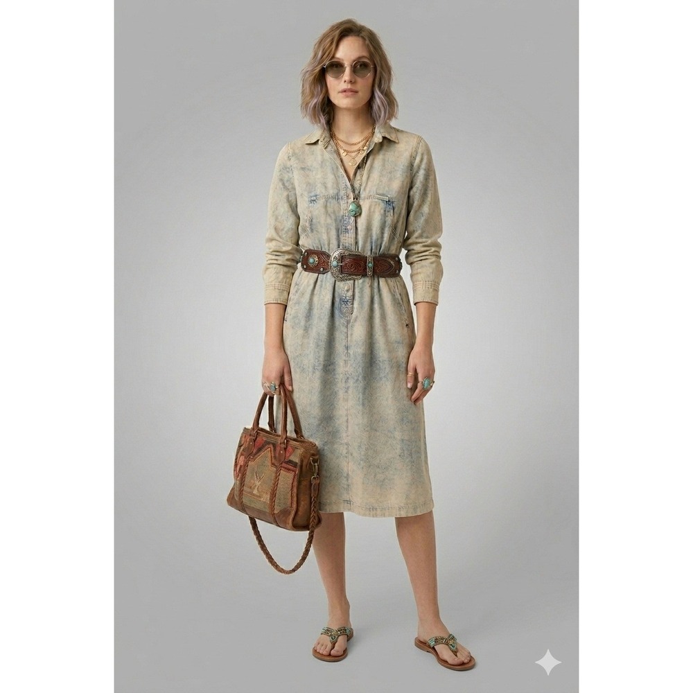 Vintage‎ Denim Dress Large Blue Acid Wash Stonewash 80s Utility Indie Retro Boho